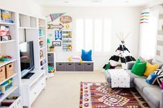 a living room filled with furniture and a flat screen tv