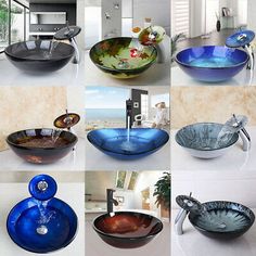 many different bowls are shown with water running from them to the bowl tops and bottom