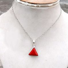 "Beautiful Trillion Red Coral Pendant, 925 Sterling Silver Pendant, Birthstone Gift Pendant Chain Necklace, Red Coral Gemstone Gift Jewelry- New=01 Gemstone : Dyed Red Coral Sterling Silver Chain Available : 18\" And 21\" (Select) Pendant Dimension Approx : L- 26 mm H- 8 mm W- 16 mm Gemstone Shape : Triangle Cab Gemstone Dimension Approx : 13 x 16 mm ----About Micron Gold---- Micron Yellow Or Rose Gold plating which is expensive than the standard gold plating and lasts longer. We guarantee that Red Pendant Crystal Necklaces With Gemstone, Red Gemstone Pendant Necklaces, Red Gemstone Pendant Necklace, Red Gemstone Pendant Crystal Necklaces, Red Gemstone Pendant Crystal Necklace, Red Crystal Pendant Necklaces, Red Crystal Pendant Necklace With Natural Stones, Red Natural Stone Crystal Pendant Necklace, Red Gemstone Sterling Silver Necklace