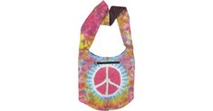 Peace Sign Tie Dye Cotton Hippie Cross Body Bag in Purses-Bags - An attractive and colorful tie-dyed cotton shoulder bag with a bright peace sign - this hippie bag has all the things you need when you are out and traveling; a zipper pocket outside (not inside), a button and zipper closure on the top, long and comfortable strap and a round bottom for some extra depth. Features: Pocket, Yoga, Vacation, Tie-Dye, Bohemian. Hippie Cotton Shoulder Bag For Travel, Pink Casual Bags For Festival, Casual Pink Bag For Festivals, Casual Pink Festival Bag, Casual Pink Shoulder Bag For Festival, Hippie Cotton Bags For Everyday Use, Hippie Style Cotton Bags For Everyday, Hippie Bags For Everyday Summer Use, Hippie Shoulder Bag For Summer Festival