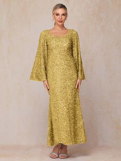 Gold Long Sleeves Dress, Long Sleeve Sequin, Sleeves Dress, Mother Of The Bride Dress, Bride Dresses, Outdoor Events, Gold Dress, Mother Of The Bride Dresses, Bride Dress