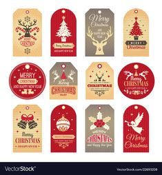 christmas gift tags with reindeer, tree and snowflakes on white background stock photo