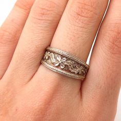 925 Sterling Silver Ornate Floral Design Ring Size 8 3/4Weight: 4.0gWELCOME TO PAWN SHOPWe are an actual pawn shop and have been in business for over 25 years.Since 1990, our establishment has been serving a variety of clients by providing them with short term cash solutions and options of liquidity regarding their treasured heirlooms.Acknowledging that today′s customers are very sophisticated and are looking for a variety of investments, our acquisitions are hand-picked for our special clientel Vintage Sterling Silver Rings Stamped 14k, Heirloom White Gold Stamped Rings, Victorian Etched Rings For Anniversary, Vintage White Gold Engraved Ring Stamped 925, Vintage Style Engraved Toe Ring, Collectible Classic Etched Rings, Vintage White Gold Flower Ring In Sterling Silver, Vintage Sterling Silver Flower Ring In White Gold, Antique Stamped Rings For Anniversary