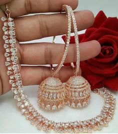 Indian Gold Plated Bollywood Wedding Jewelry Set with Necklace and Earrings | eBay Hand-set Jewelry Sets For Marriage, Traditional Rose Gold Jewelry Sets For Wedding, Hand Set Jewelry For Marriage, Kundan Work, American Diamond Necklaces, Crystals Beads, Wedding Jewelry Set, Bollywood Wedding, Silver Plated Jewelry