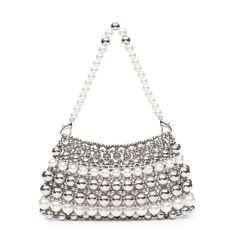 Adorned with a lavish display of pearls, the Karen Retro Pearl Handbag is a true masterpiece of craftsmanship. Each pearl is meticulously encrusted to create a dazzling mosaic that radiates a timeless charm. Its practicality is at the forefront of its design, ensuring that it's not just pleasing to the eye but also highly functional. This handbag is the perfect choice for every woman! Exclusively available in silver. Elegant White Bags With Pearl Chain, Elegant Bags With Pearl Chain, Elegant Evening Bags With Pearl Chain, Luxury Embellished Pearl Bag, Luxury Evening Bag With Pearl Embroidery, Luxury Bags With Pearl Embroidery, Evening Bags With Pearl Chain, Silver Bags With Pearl Embroidery In Rectangular Shape, Elegant Beaded Pearl Shoulder Bag