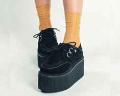 Shoes to stomp on hearts with. These bad boys’ have an all-black suede upper that sits on our lightweight VIVA stratocreeper sole that has a platform height approximately 3” at the heel and 2.5” in the front. Includes removable memory foam padding for extra comfort and inside zipper closure for easy on/off. Mens Creepers, Velvet Creepers, Platforms Boots, Creeper Boots, Platform Creepers, Black Platform Shoes, Boots Sneakers, Black Platform, Red Suede