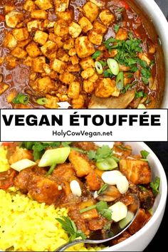 two bowls filled with different types of food and the words vegan et tofufe