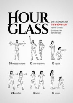 a poster with instructions for how to use the hour glass exercise workouts and exercises