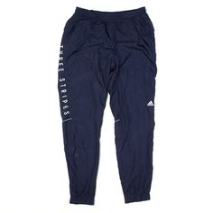 ADIDAS Track Pants Blue Tapered Mens L W28 L30 Blue Sweatpants With Three Stripes For Streetwear, Blue Sports Joggers With Three Stripes Branding, Blue Joggers With Three Stripes Branding For Sports, Blue Joggers With Three Stripes Branding For Jogging, Blue Joggers With Three Stripes For Sports, Blue Joggers With Three Stripes For Jogging, Blue Athleisure Pants With Three Stripes Branding, Blue Adidas Jogging Bottoms, Blue Striped Jogging Bottoms