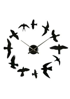 a clock with many birds flying around it