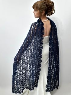 Navy Blue Shawl İf you purchase 3 or more items please use ''BONUS'' as Coupon Code for 10% discount during the check out. MATERİAL: Mohair, wool, acrylic. COLOR: Navy blue as shown AVAİLABLE COLORS: White, cream, light gray, gray with glitter, dark gray, rose, burgundy, royal (cobalt) blue, navy blue, light beige, red, mustard, green, pale mint, purple, black. MEASUREMENTS: Approximately 21 inches wide (55 cm) / 75 inches long ( 190 cm ) CARE INSTRUCTIONS: - Wash at low temperature on a gentle Navy Blue Shawl, Fall Winter Wedding, Crochet Lace Scarf, Fuzzy Top, Bridal Shrug, Evening Shawls, Blue Shawl, Outdoor Fall Wedding, Wedding Shawl