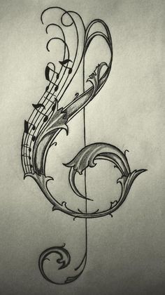 a drawing of a musical note with music notes in the middle and on it's side