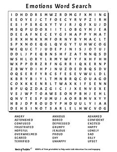 the emotions word search is shown in black and white