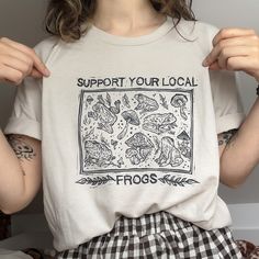 Support Your Local Frogs Unisex T-shirt T Shirt Art, Linocut, Frogs, Cool Shirts, Shirt Design, Tshirt Print, Unisex T Shirt, Sweat Shirt, United Kingdom