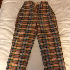 Size 2 Jcrew Plaid Pants. Plaid Straight Leg Pants For Spring, Multicolor Casual Workwear Pants, Plaid Cotton High-waisted Pants, Fitted Multicolor Bottoms For Workwear, Multicolor Straight Pants For Workwear, Multicolor Straight Pants For Work, High Waist Multicolor Workwear Bottoms, High Waist Multicolor Bottoms For Work, Multicolor High Waist Bottoms For Work