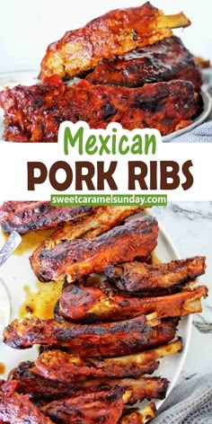 mexican pork ribs on a plate with text overlay