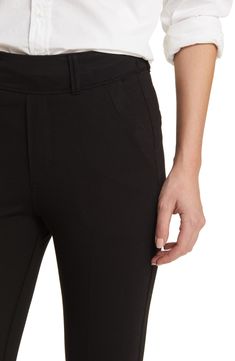 Leggings to take you from work to play to just chilling feature trouser detailing and are cut in a cropped length from superstretch cotton for peak comfort. 24 1/2" inseam; 11" leg opening; 11 1/2" front rise; 14" back rise (size Medium) Pull-on style; faux fly Front slant pockets; faux back welt pockets 88% cotton, 12% spandex Machine wash, tumble dry Made in the USA Modern Mid-rise Workwear Pants, Modern Mid-rise Workwear Bottoms, Tapered Leg Bottoms With Minimal Stretch For Workwear, Chic Mid-rise Pants With Seam Detailing, Fitted Cropped Leg Dress Pants For Business Casual, Modern Stretch Bottoms With Welt Pockets, Workwear Bottoms With Minimal Stretch, Workwear Pants With Seam Detailing And Cropped Leg, Stretch Cropped Leg Office Pants