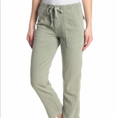 Joe's Jean Size 25 Relaxed Ankle Drawstring Pants Msrp $140 Sage Color Spring Mid-rise Pants With Drawstring, Spring Mid-rise Drawstring Pants, Spring Drawstring Mid-rise Pants, Cropped Boyfriend Jeans, Paperbag Pants, Cropped Pants Women, Sage Color, Frayed Denim, Ponte Pants