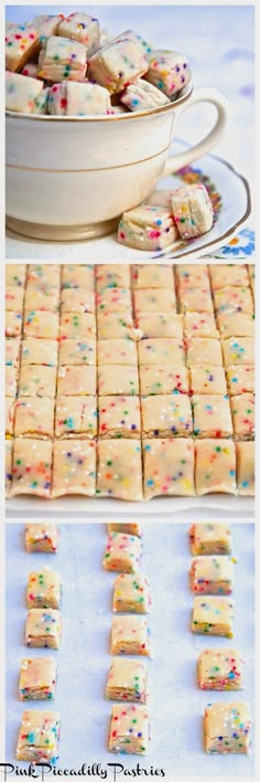 there are several different pictures of cookies on the table and one has sprinkles