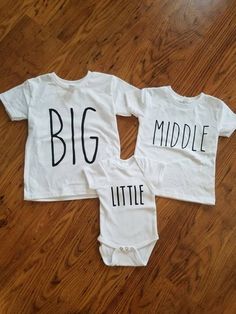 Sibling/Cousin shirts Sibling Tshirt Ideas, Pregnancy Announcement With Sibling 3rd, Third Kid Pregnancy Announcement, Funny Sibling Shirts For 3, Third Pregnancy Announcement, 3 Sibling Shirt Favorite, Cousin Photo, Pregnancy Announcement Sibling, Sibling Shirts