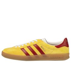 Adidas x Gucci Gazelle 'Yellow Velvet' 707848-9STU0-7170 Gucci Yellow Leather Sneakers, Yellow Leather Gucci Sneakers, Gucci Yellow Low-top Sneakers, Yellow Gucci Sneakers With Branded Insole, Gucci Yellow Sneakers With Round Toe, Adidas X Gucci, Adidas Gucci, Adidas Yellow, Shoes Gucci