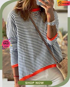 Casual Striped Long Sleeve Round Neck Tunic Sweater Knit Jumper Striped Crew Neck Sweater For Spring, Striped Long Sleeve Knit Top For Fall, Casual Striped Long Sleeve Sweater, Casual Striped Ribbed Cardigan, Spring Striped Long Sleeve Knit Top, Striped Knitted Long Sleeve Tops, Casual Striped Knitted Sweater, Spring Striped Stretch Sweater, Striped Stretch Sweater For Fall