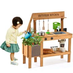 Wood Outdoor Kitchen, Kitchen For Kids, Toddler Play Kitchen, Mud Kitchen For Kids, Mud Kitchen, Potting Bench, Kids Outdoor, Toddler Play, Planter Box