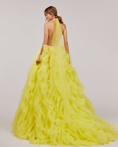 Turtleneck festive yellow evening gown ➤➤ Milla Dresses - USA, Worldwide delivery Yellow Tulle Evening Dress, Yellow Ball Gown Dress For Debutante Ball, Yellow Ball Gown For Debutante Ball, Yellow Tulle Dress With Fitted Bodice, Yellow Wedding Gown With Ruffles, Yellow Ruffled Party Gown, Yellow Tulle Dress For Prom Season, Yellow Ball Gown For Prom Season, Yellow Tulle Gown For Wedding