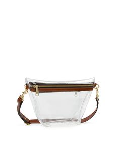 Our Tinchi Belt Bag is already a customer favorite, and due to popular demand, we are pleased to introduce it in our Clear Bag Collection. Perfect for work, sports events, and concerts, this stadium-approved clear bag allows you to carry your essentials while looking chic. 100% PVC, 100% full-grain leather trim Interior: clear PVC Exterior: 1 rear zipper closure, clear PVC, leather trim with burned edge finish Zipper closure Signature brushed metal hardware, heavy handcrafted stitching Dimension Clear Shoulder Bag With Clear Strap For Versatile Use, Clear Pouch Bag For On-the-go, Modern Satchel Bag With Clear Strap, Modern Clear Shoulder Bag With Adjustable Strap, Clear Shoulder Bag With Adjustable Strap For Everyday Use, Clear Shoulder Bag With Clear Strap For Everyday, Clear Travel Bag With Removable Pouch, Everyday Clear Shoulder Bag With Clear Strap, Modern Bag With Clear Strap For On-the-go