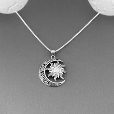 Sterling Silver Large Moon And Sun Pendant With Italian Round Box Chain Necklace, Silver Necklace, Boho Necklace, Sunshine Necklace, Sun Necklace, Celestial Necklace, 925 Stamped Pendant Height: 28 Mm Chain Gauge: 1.5 Mm Material: 925 Sterling Silver Elegant Silver Necklace With Sun And Moon Design, Moon And Sun Necklace, Necklace Sun, Chain Necklace Silver, Sunshine Necklace, Moon And Sun, Sun Necklace, Sun Pendant, Box Chain Necklace