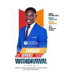 Sunday church service flyer design with the theme
"withdrawal". By Pastor Patrick. On 28th May, 2023 Church Flyer Design, Family Worship, Church Flyer, New Roads, Fish Pond, Flyer Design, Worship, Quick Saves, Design