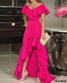 OliviaMark - Robe élégante bordée de feuilles de lotus Hot Pink Fashion, Elegant Black Dress, Dress Sleeve Styles, Minimalist Dresses, Sophisticated Dress, Ruffle Hem Dress, Party Dress Long, Long Prom Dress, Black Dresses