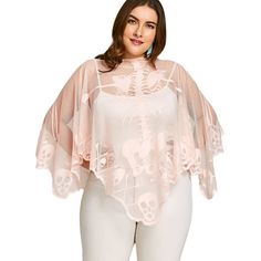 Plus Size Skeleton Lace See Thru Poncho Blouse - Pink - 3I65695714 - Women's Clothing, Women's Tops & T-Shirts, Blouses & Shirts  #BlousesShirts #Women's #Clothing # #Women's #Tops #& #TShirts # #Blouses #& #Shirts Batwing Sleeve Pattern, Plus Size Blouses For Women, Blouses Plus Size, Lace Poncho, Poncho Blouse, Printed Blouses, Batwing Sleeve Blouse, Trendy Plus Size Clothing, Plus Size Clothing For Women