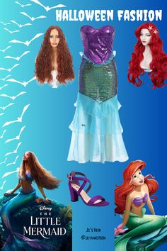 Looking for costume insporation? Dress up as everyone's favorite mermaid Ariel! Whether you want to go the classic route or go with the modern twist for Halloween! #Halloween #LittleMermaid #Ariel #HalleBailey #Costume Arial Halloween Costumes, Ariel Dti Outfit, Ariel 2023 Costume, Little Mermaid Musical Costumes, Women’s Ariel Costume, Little Mermaid Costume, Halle Bailey, Mermaid Costume