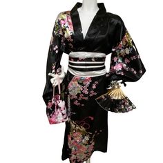 Kimono With Pants, Luxury Floor-length Evening Kimono, Luxury Fitted Floor-length Kimono, Kimono Yukata, Elegant Long-sleeved Kimono With Floral Embroidery, Cheap Multicolor One-size Kimono, Multicolor Long One-size Kimono, Satin Kimono, Womens Kimono