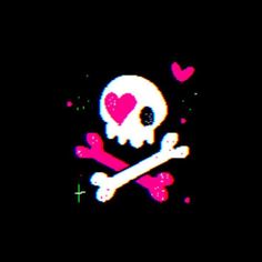 a skull and crossbones with hearts on it