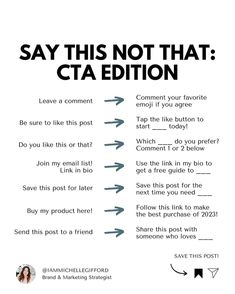 Say this Not That: CTA Edition Calls To Action, Social Media Marketing Planner, Start Youtube Channel, Social Media Content Planner, In A Rut, Youtube Channel Ideas, Social Media Marketing Plan, Social Strategy, Instagram Help