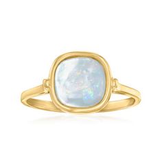 Ross-Simons - Italian Mother-Of-Pearl Ring in 14kt Yellow Gold. Size 8. Dreamy opal adds instant femininity to your fashionable wardrobe! On this Italian-made ring, an 8x8mm square mother-of-pearl slice gleams from a sunny setting of polished 14kt yellow gold. 3/8" wide. Mother-of-pearl ring. Pearl birthstones are the perfect gift for June birthdays. Jewelry Presentation, Pearl Birthstone, Ring Pearl, Boot Jewelry, Yellow Gold Jewelry, Natural Gold, Ring Collections, Pearl Ring, Gold Details