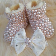 Crystal Baby Booties - Momorii Reborn Toddler Girl, Crystal Princess, Bow Hairband, Girls Snow Boots, Baby Bling, Reborn Toddler, Baby Pearls, Kids Collection, Handmade Bows