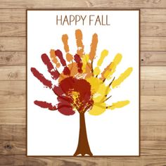 a happy fall card with handprints on it and the words, happy fall