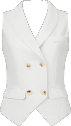 Single Breasted Vest With Lapel Collar For Office, Single Breasted Office Vest With Lapel Collar, Tailored White Vest For Semi-formal Occasions, White Fitted Sleeveless Blazer, Tailored Solid Vest For Work, Fitted White Blazer For Office, White Office Suit With Button Closure, White Office Suits With Buttons, Sleeveless Blazer With Button Closure For Office