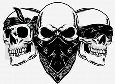 three skulls wearing bandanas and bandana