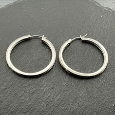 Vintage Diamond Sterling Silver Lever Hoop Earrings, Stamped 925, Secure Lever Backs, Diameter 37.4mm, Depth 2.4m, Total Weight 9.38 Grams, Lovely Condition Silver Round Channel Set Earrings, Silver Hoop Earrings With Channel Set, Silver Hoop Earrings Channel Set As Gift, Silver Channel Set Hoop Earrings, Silver Channel Set Hoop Earrings As Gift, Small Silver Hoop Earrings With Channel Set, Classic Silver Hoop Earrings Aaa Quality, Classic Aaa Quality Silver Hoop Earrings, Jewelry Earrings Hoops