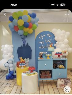 Up Themed Party Decor, Movie Up Gender Reveal Theme, Up Movie Balloon Decorations, Up Disney Party Ideas, Up Movie Backdrop, Up 2nd Birthday Party, Up Themed Dessert Table, Up Disney Birthday Party, Up Disney Gender Reveal