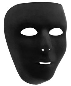 a black mask with white eyes on a white background