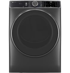 an electric dryer with the front panel open and it's door ajar