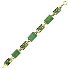 Art Deco Jade Dragon Bracelet Natural Jadeite Yellow Gold Enamel Links Chinese | From a unique collection of vintage Link Bracelets at https://www.1stdibs.com/jewelry/bracelets/link-bracelets/. Luxury Green Rectangular Bracelets, Green Rectangular Bracelet For Formal Occasions, Elegant Green Rectangular Bracelet, Green Rectangular Bracelets For Formal Occasions, Formal Green Rectangular Bracelets, Formal Green Rectangular Bracelet, Classic Green Gemstone Bracelets, Green Emerald Bracelets For Formal Events, Green Emerald Bracelets For Formal Occasions