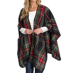 Woolrich women's Cozy Blanket Wrap  Bristol Tartan Plaid print one size polyester/ viscose blend  super soft cozy lightweight wrap  misc Plaid Poncho, Poncho Wrap, Plaid Blanket Scarf, Striped Blankets, Kimono Pattern, Plaid Blanket, Blanket Wrap, Red Scarves, Wrap Sweater