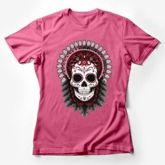 Sugar Skull T-Shirt, Day of the Dead Tee, Mexican Tradition, Gothic Feather Art Shirt, Unisex Clothing, Graphic Skull Tee, Halloween Top Female T-Shirt Custom graphic T-Shirt.Customize your color Hipster Dog, Mexican Traditions, Halloween Top, Skull Tee, Cat Graphic Tee, Gamer T Shirt, Feather Art, Art Shirt, Skull T Shirt