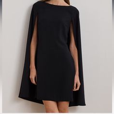 A Stylish Choice For Special Occasions, This Modern Georgette Cocktail Dress Is Elevated By A Cascading Cape, Which Adds Fluid Movement To Its Body-Hugging Silhouette. New With Tags. Fluid Movement, Hugging Silhouette, Ralph Lauren Dresses, Lauren Ralph Lauren, Cape, Special Occasion, Cocktail Dress, Size 2, Ralph Lauren